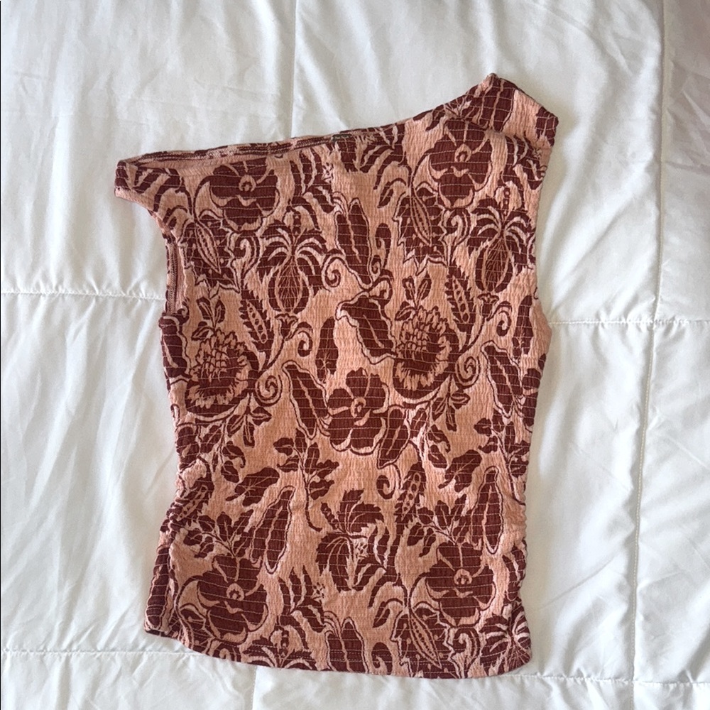 Free People Peach and Brown Textured Top